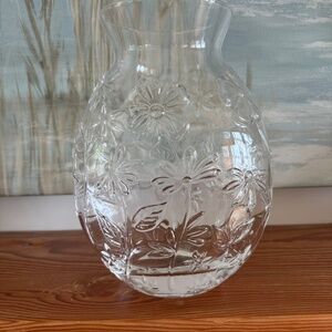 glass vase embossed with wildflowers, 9 " tall
